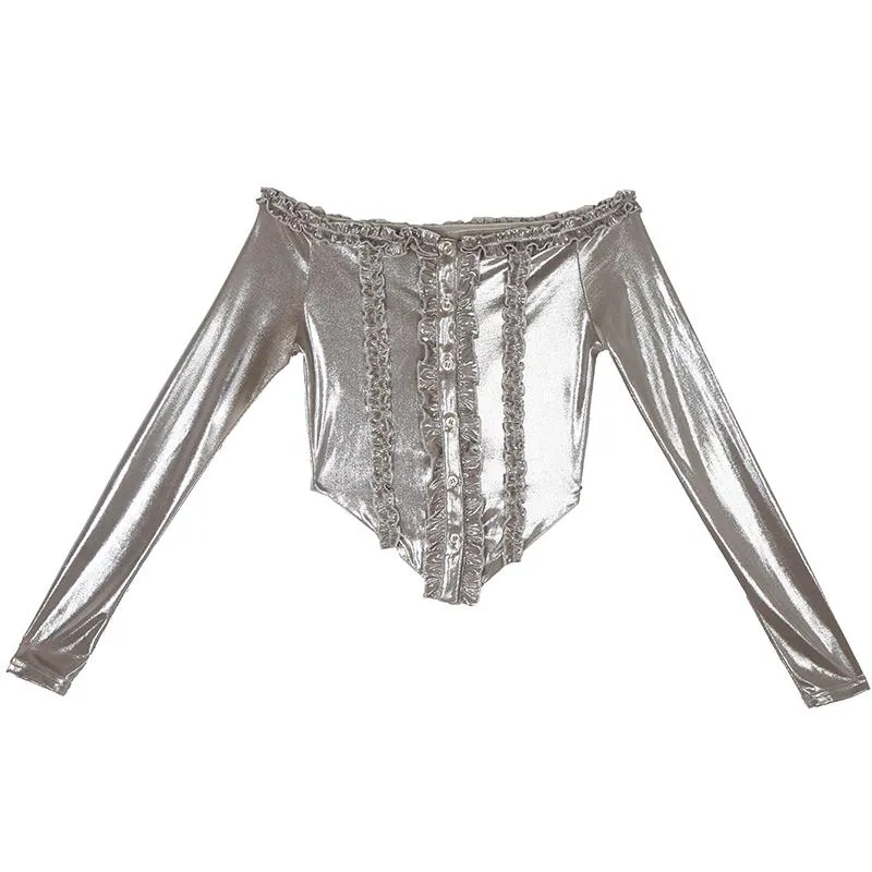 Fairycore top met lange mouwen, off-shoulder en ruches