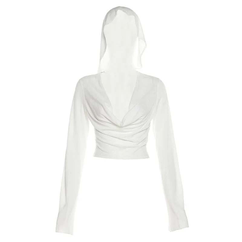Grunge cowl neck long sleeve crop top
