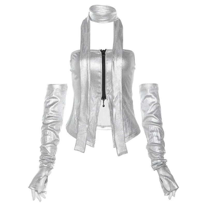 Metallic handschoenen met ritssluiting en tubetop