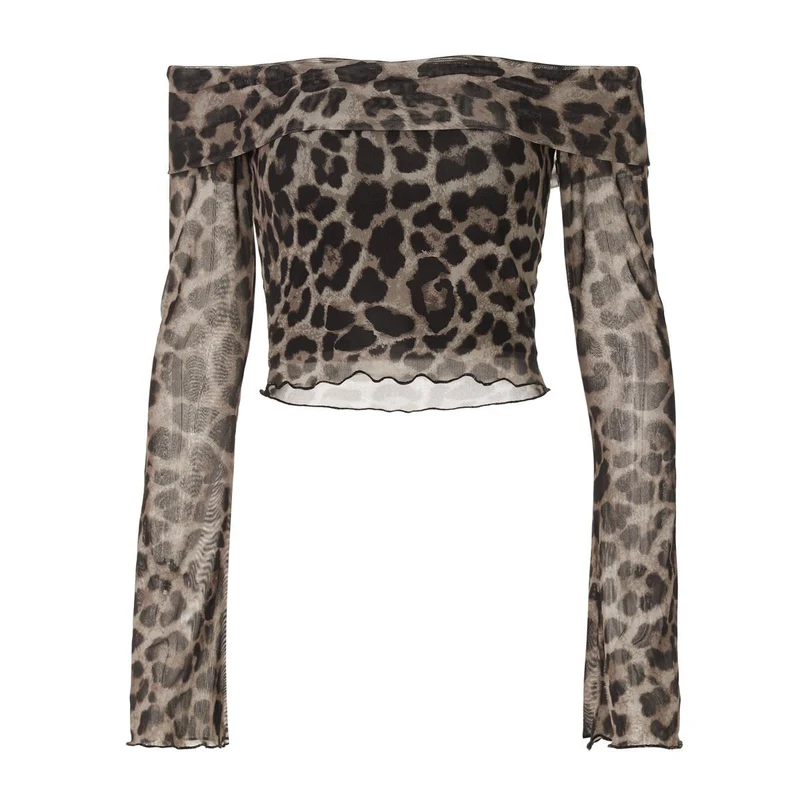 Fairycore off-shoulder top met luipaardprint en ruches
