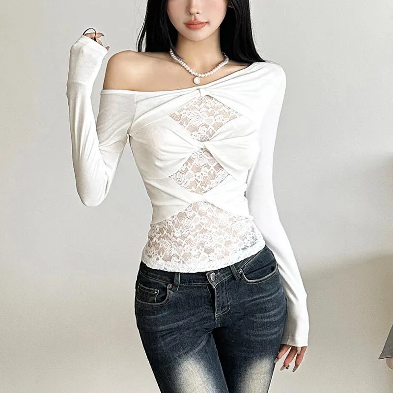 Fairycore off-shoulder top met kanten patchwork