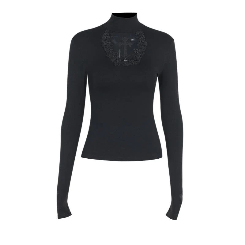 Goth high neck cross pattern top