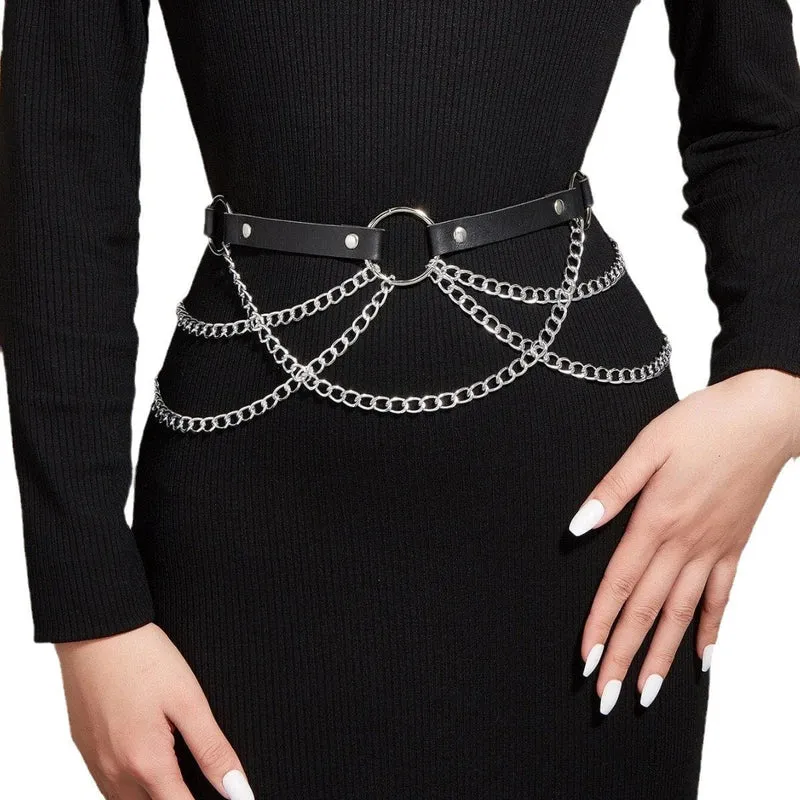 Gotische metalen ketting PU-leren riem