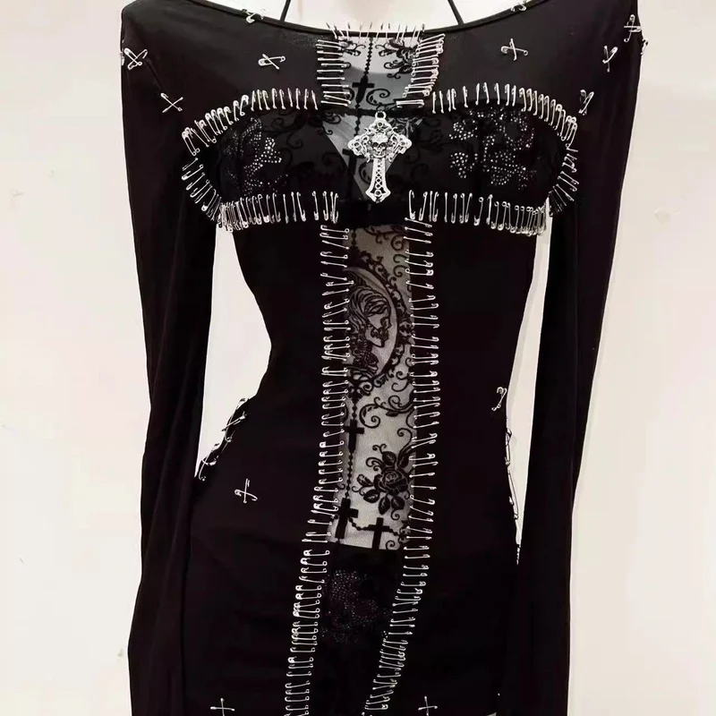Grunge top met lange mouwen en kralenapplicaties