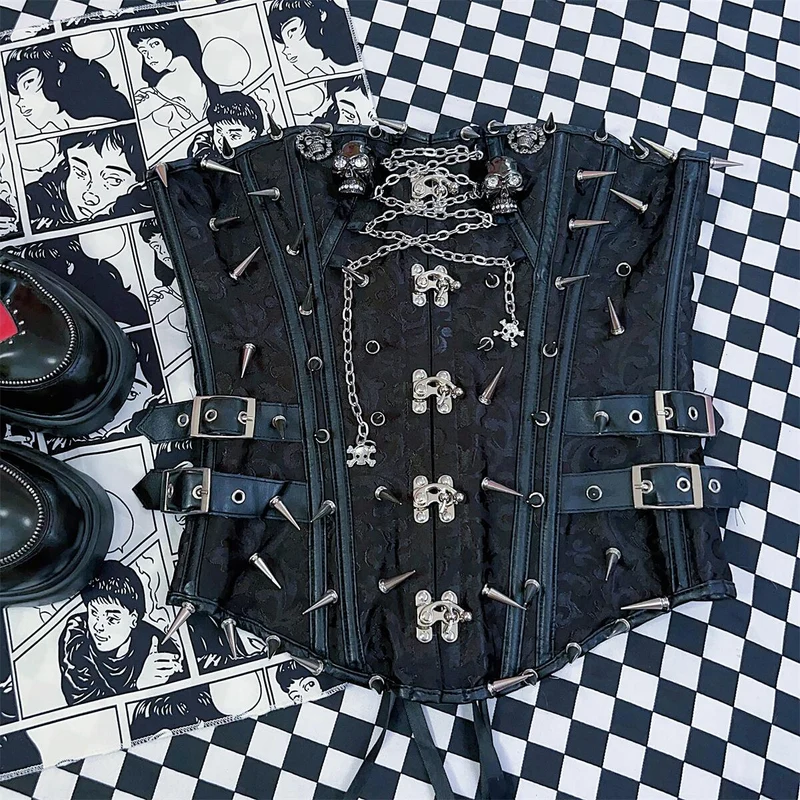 Fairycore metalen ketting doodskopgesp tube top