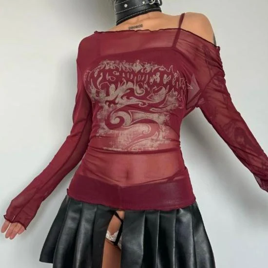 Gotische off-shoulder mesh tweedelige top