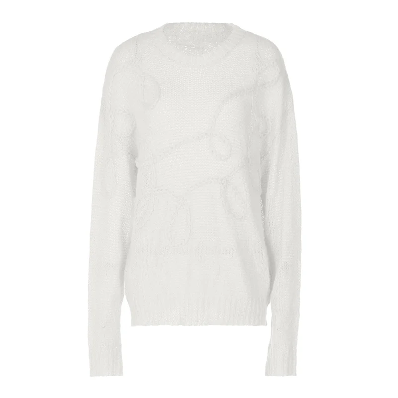 Grunge gebreide top met ronde hals en lange mouwen