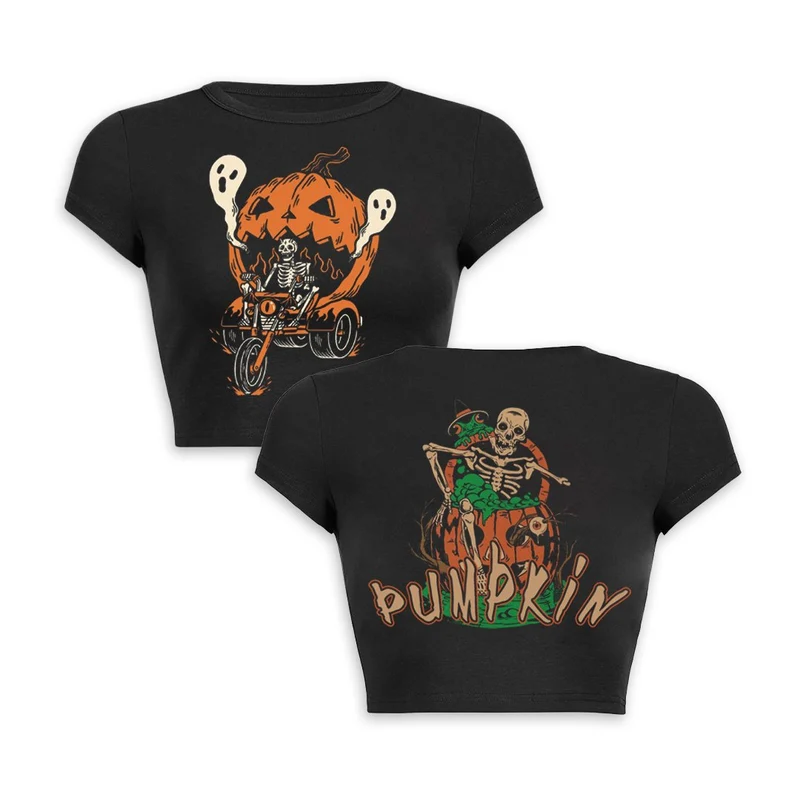 Y2K Pumpkin Skeleton baby tee crop top