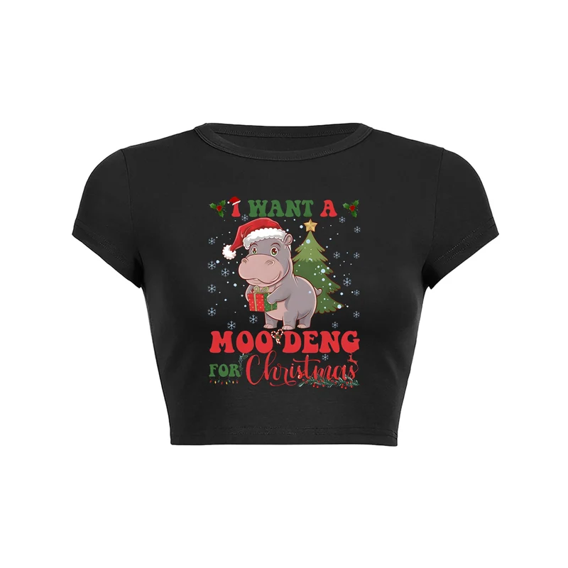 Grunge Christmas Hippo Moo Deng crop top