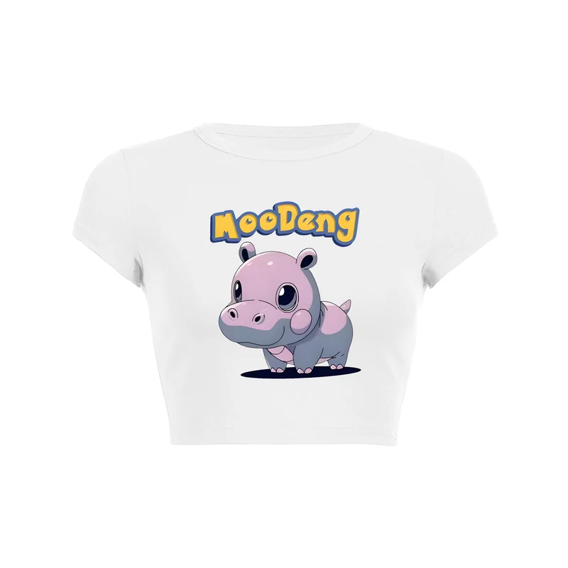 Y2K Adorable Hippo Moo Deng Crop Top