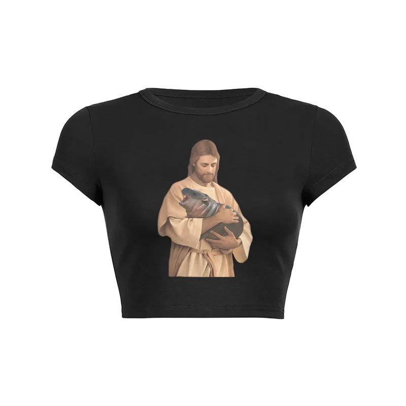 Y2K Divine Embrace Moo Deng crop top