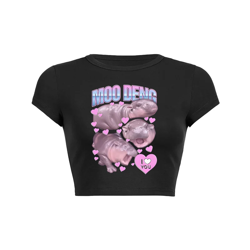 Y2K Hippo Love Moo Deng crop top