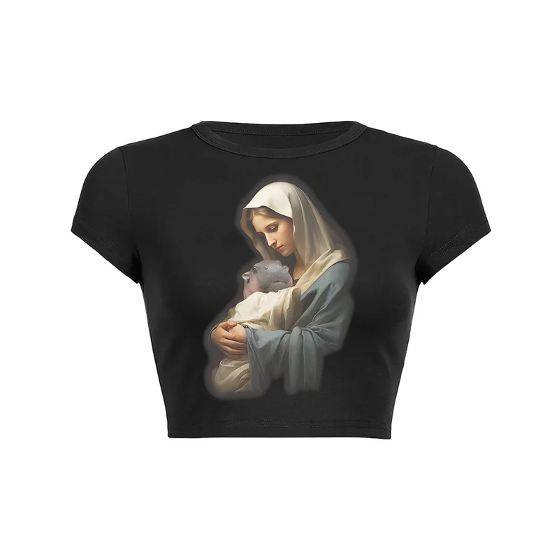 Y2K Serene Madonna Moo Deng crop top