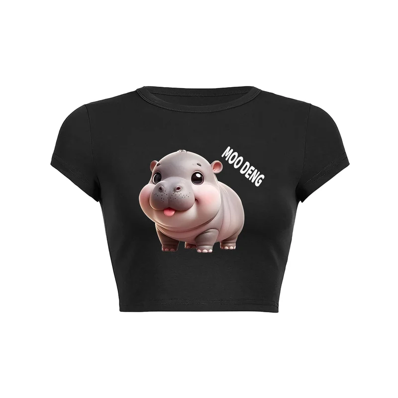 Y2K Smiling Hippo Moo Deng crop top