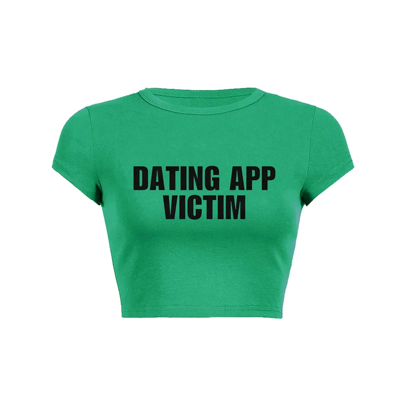Y2K Dating App Victim crop top baby tee