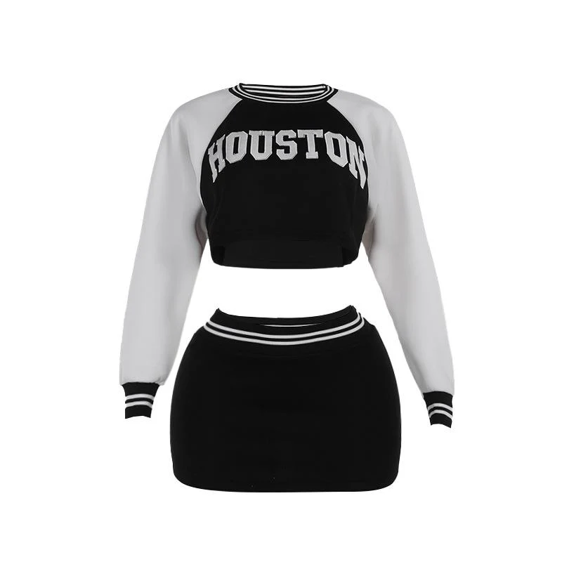 Grunge minirokje met letterpatroon en crop-rokje set