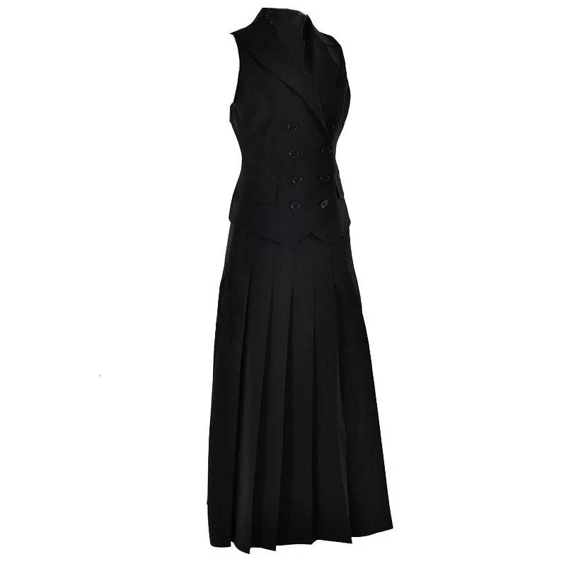 Mouwloze maxi-rok met omslagkraag en knopen