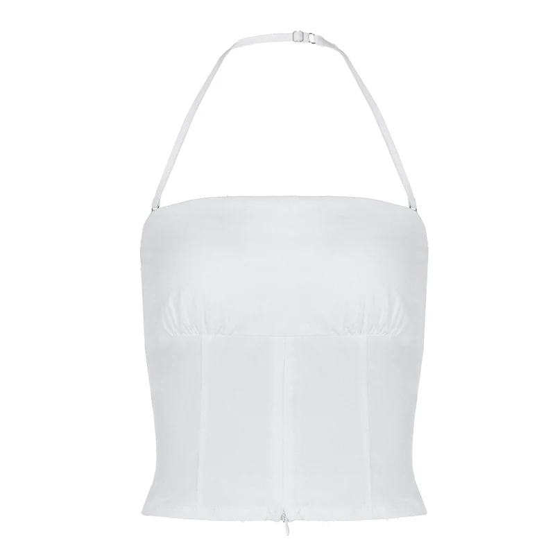 Haltertop met open rug en gerimpelde, effen buisjes
