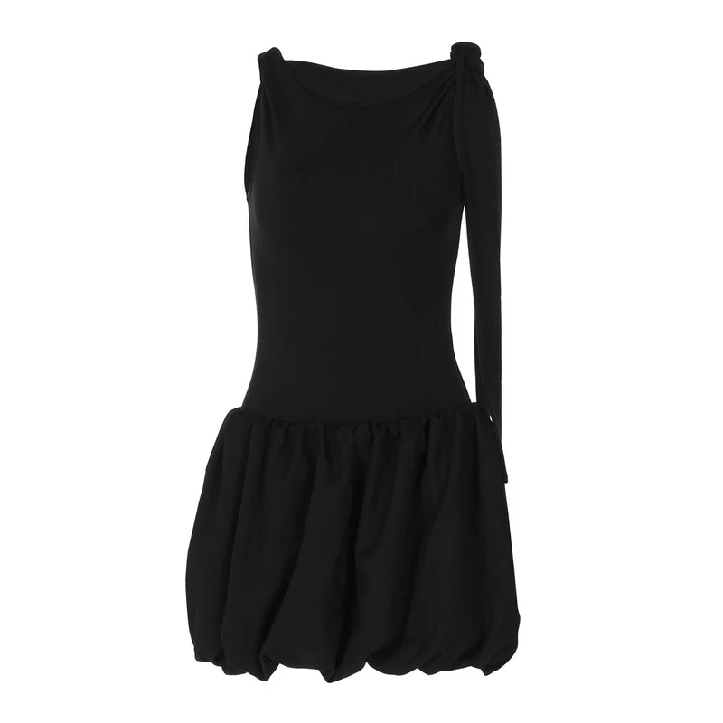 Set met een geknoopt bodysuit en minirokje met één schouder
