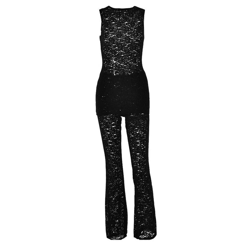 Fairycore kanten mouwloze broekset met middelhoge taille