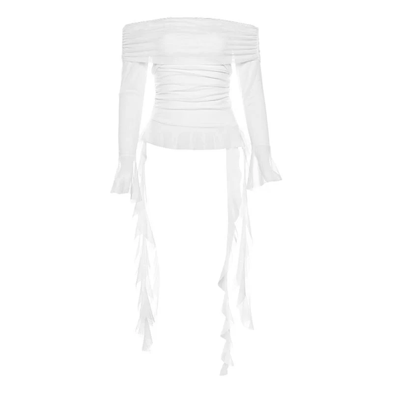 Fairycore off-shoulder mesh top met ruches