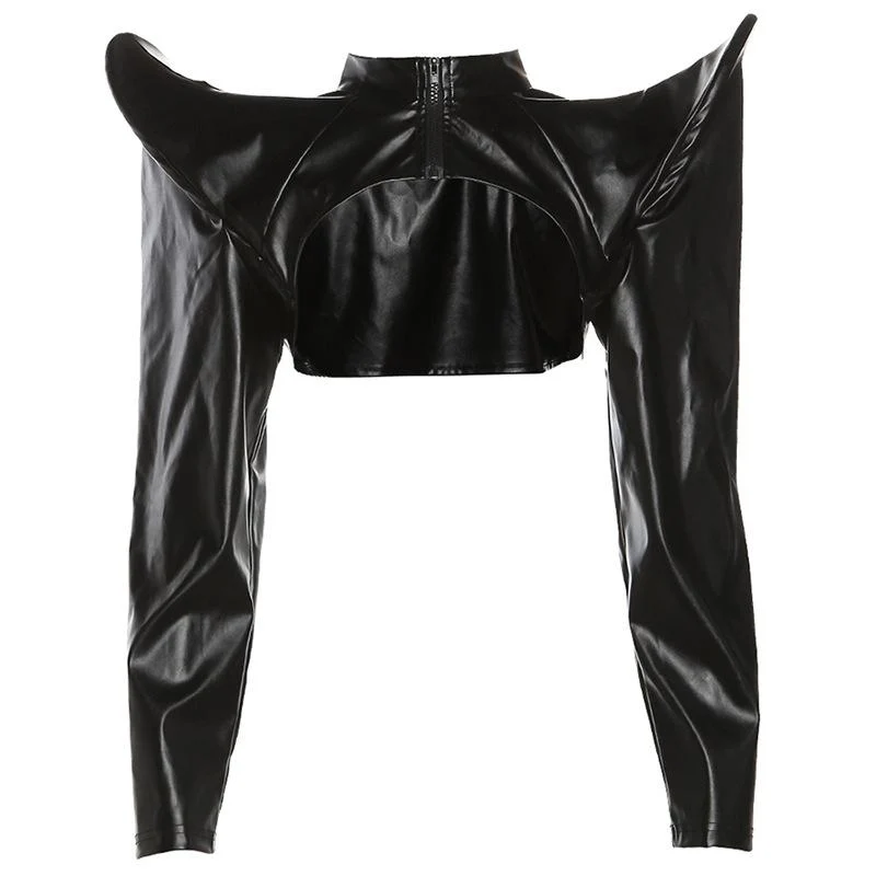 Lange mouwen crop top met rits van PU-leer