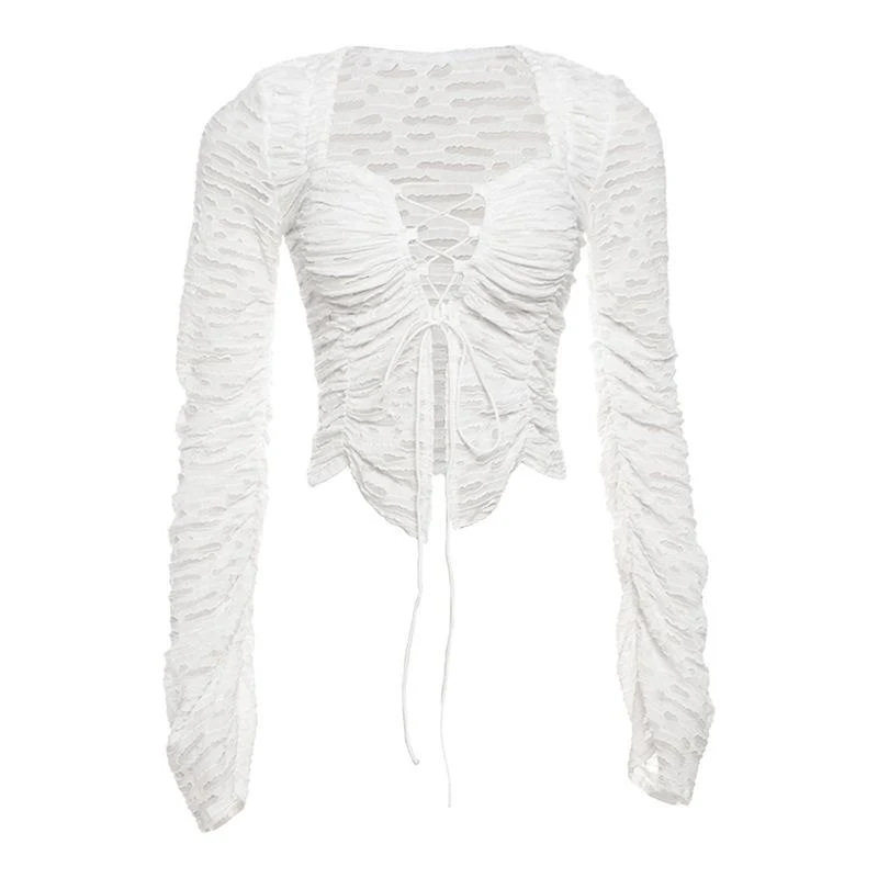 Goth long sleeve cross front textured top