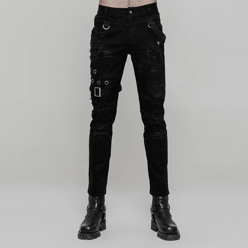 Persoonlijkheidsverouderde skinny herenbroek met meshpanelen