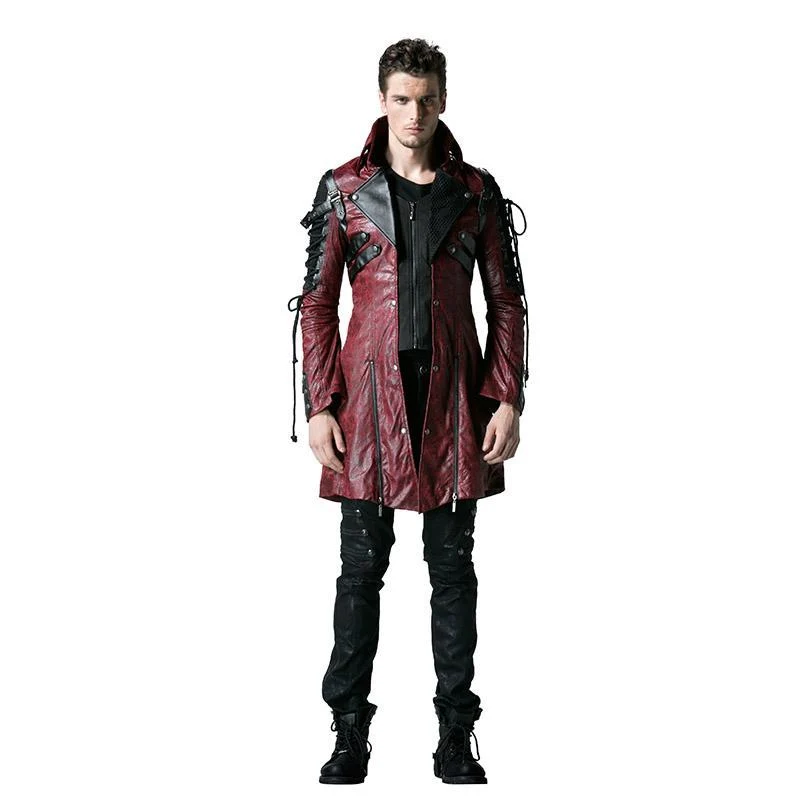 Herenjack met rits, punk, kunstleer, rood