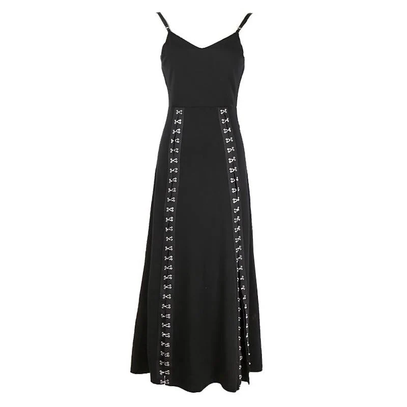 Grunge maxi-jurk met lange mouwen, O-ring en strikceintuur