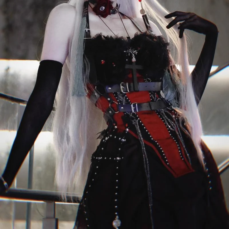 Fairycore korset met veren en vetersluiting, tube top