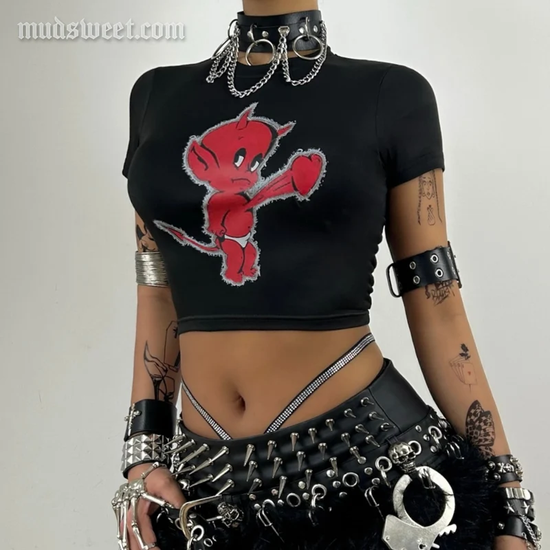 Y2K duivelshart crop top