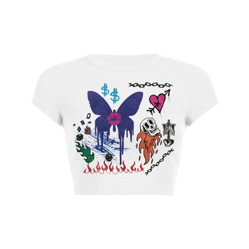 Y2K graffiti butterfly crop top