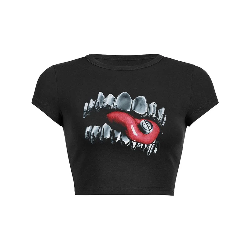 Baby T-shirt met getande tong en crop top