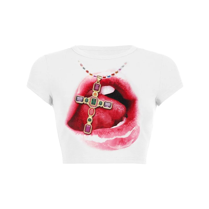 Baby T-shirt met gekruisde lippen en crop top