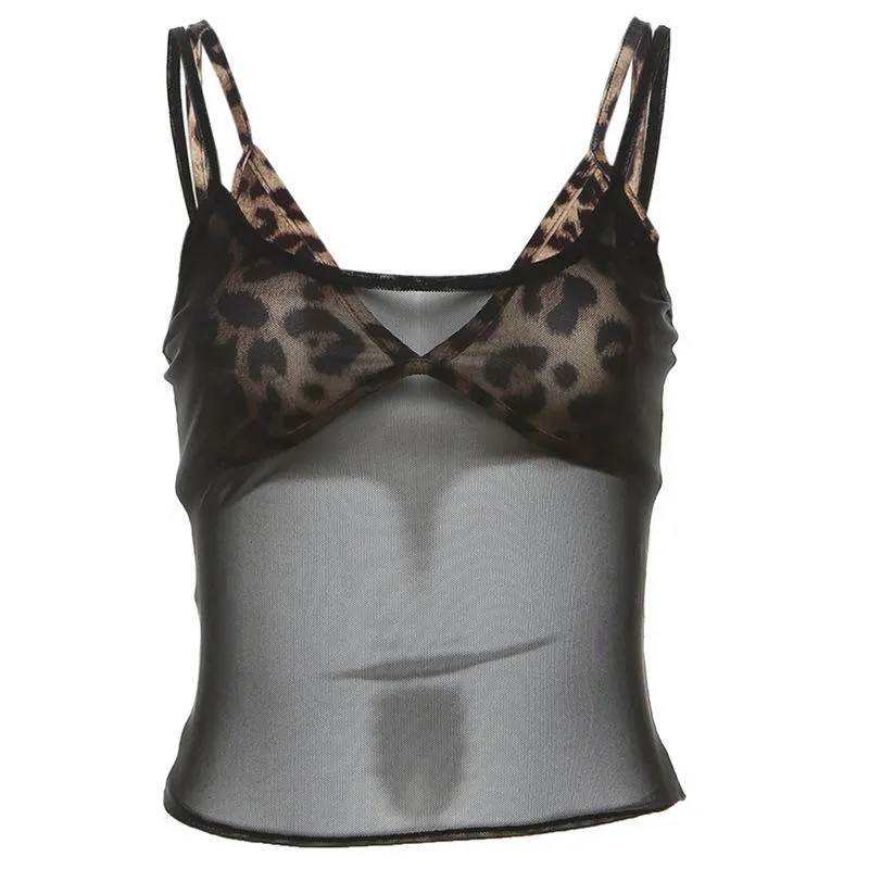 2-delige top van mesh met luipaardprint