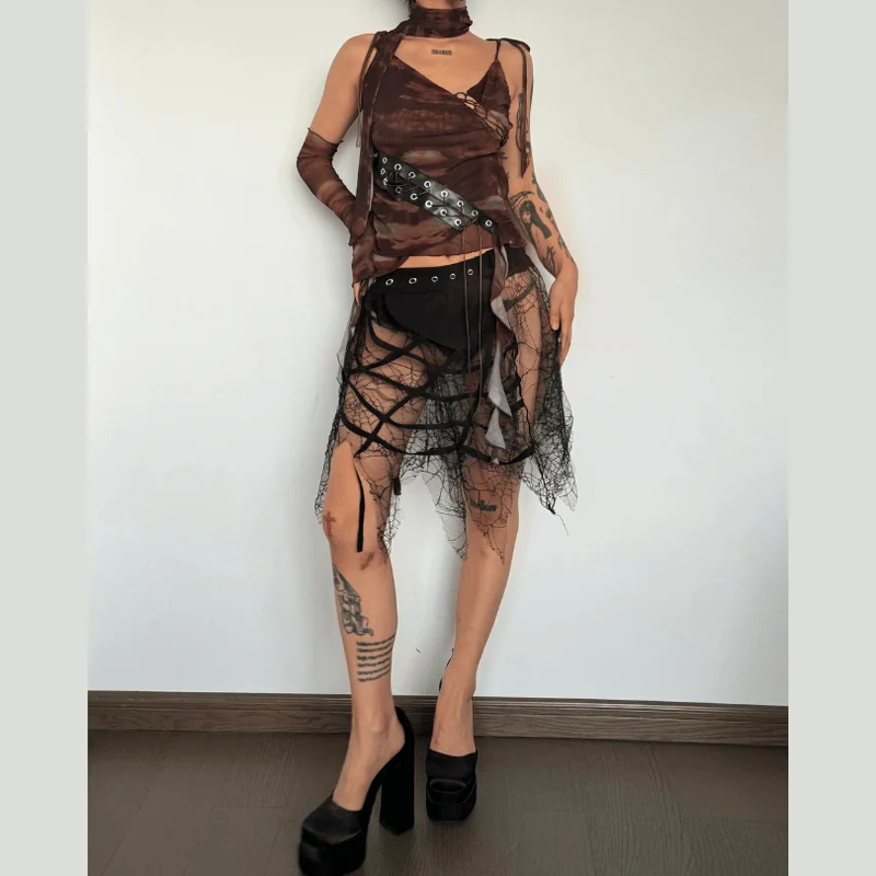 Fairycore tie dye mesh ruffle top