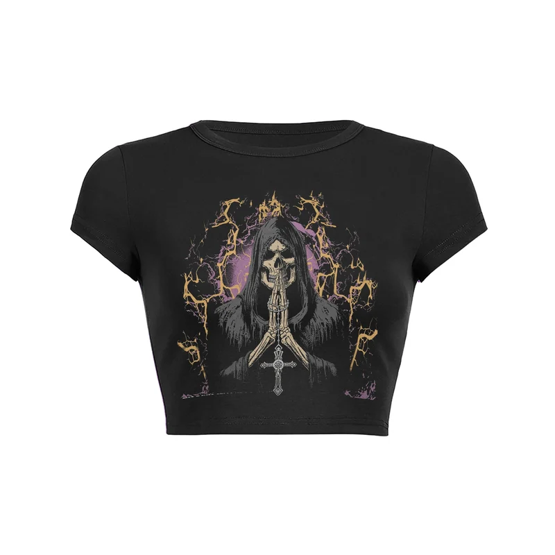 Y2K lightning prayer crop top baby tee