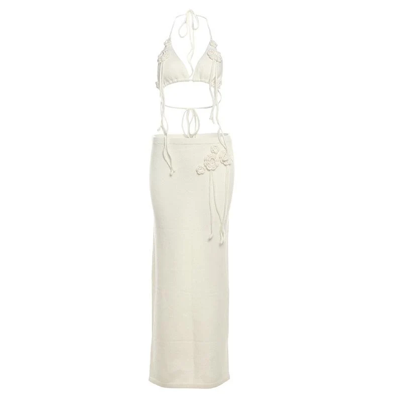 Fairycore halter minirokje met bloemenapplicaties