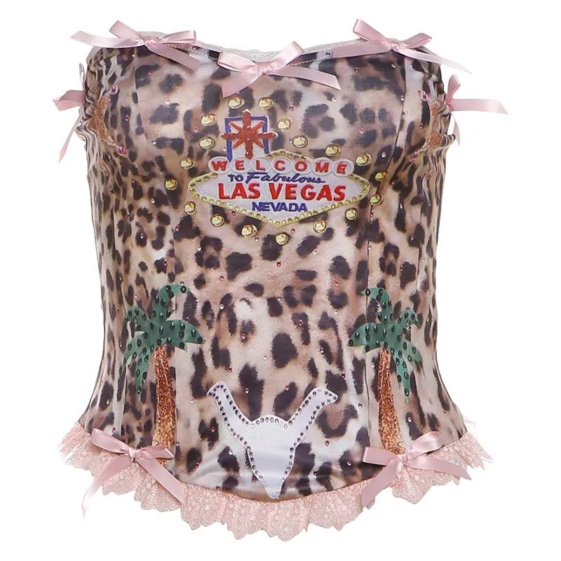Fairycore bowknot leopard print tube top