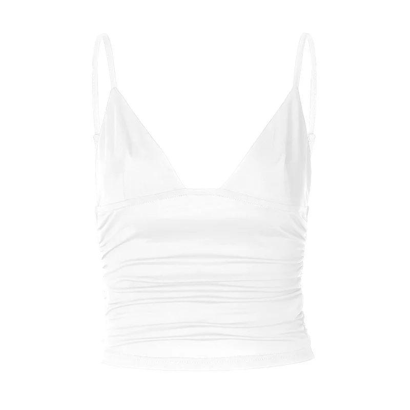 Gerimpelde, rugloze, effen crop top