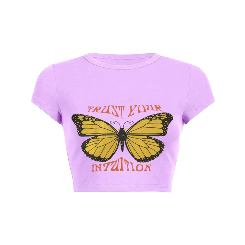 Y2K butterfly crop top baby tee
