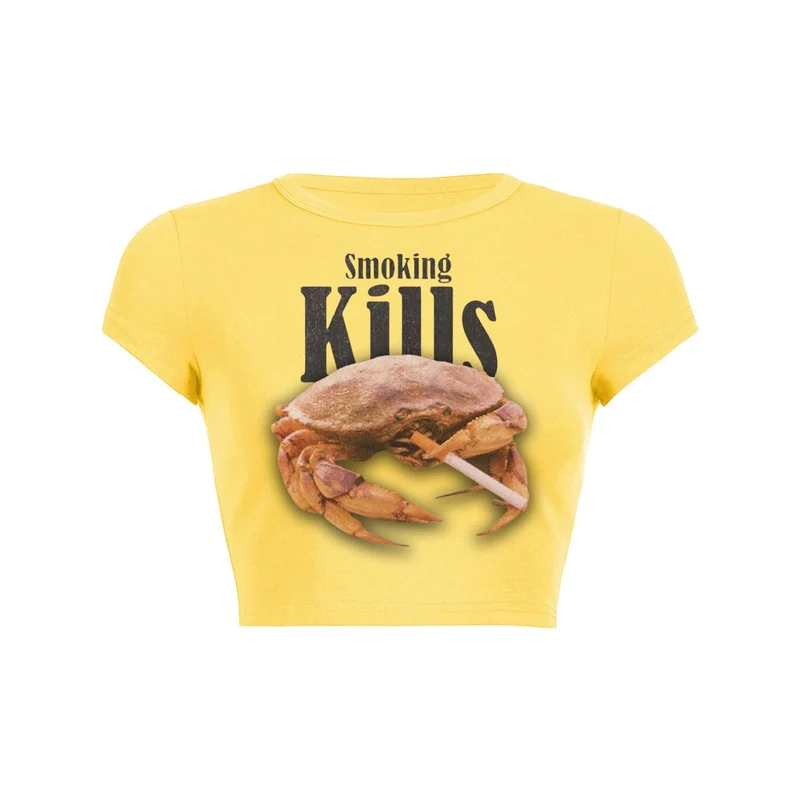 Y2K Smoking Crab Crop Top Baby Tee