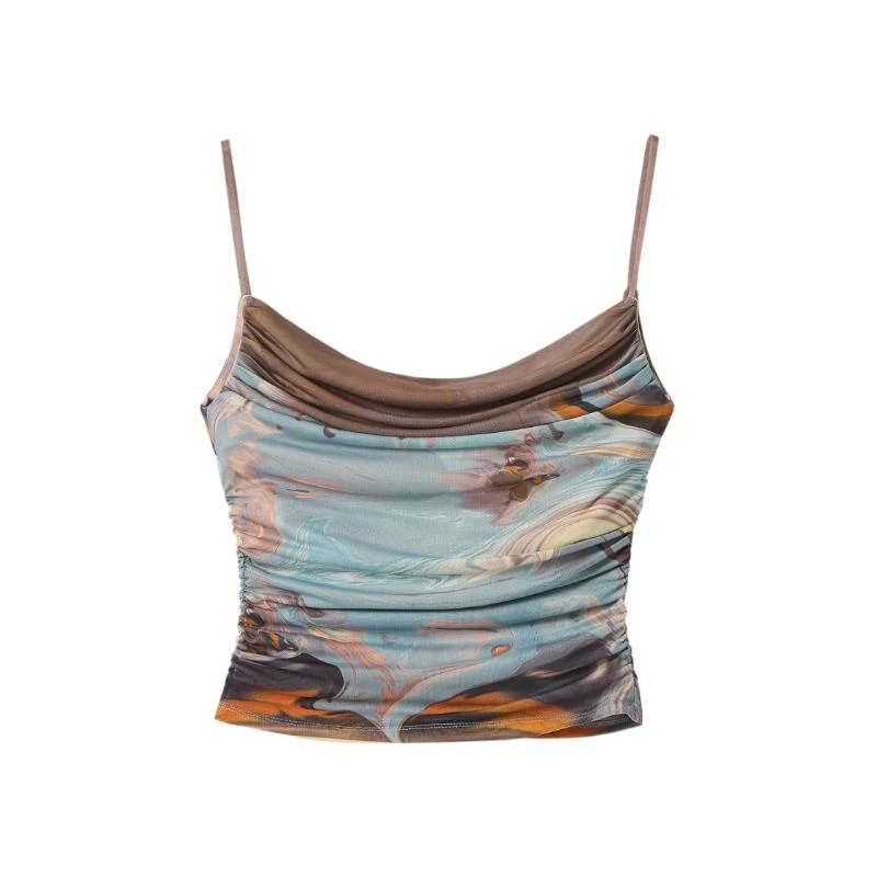 Grunge cami top met ruches en golvende print en colkraag.
