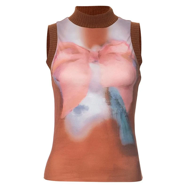 Grunge gebreide top met patchworkprint