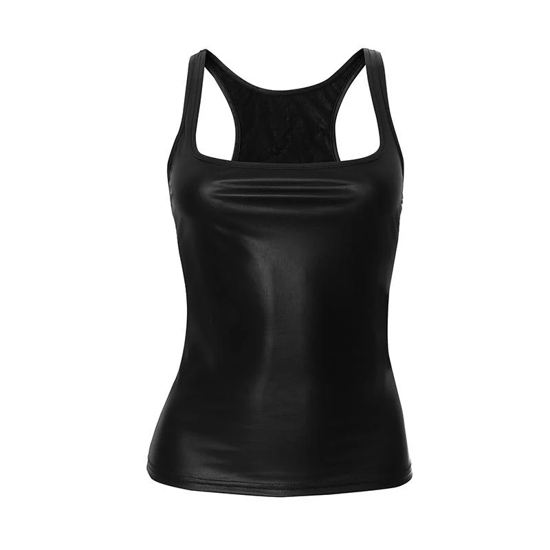 Tanktop van PU-leer met U-hals