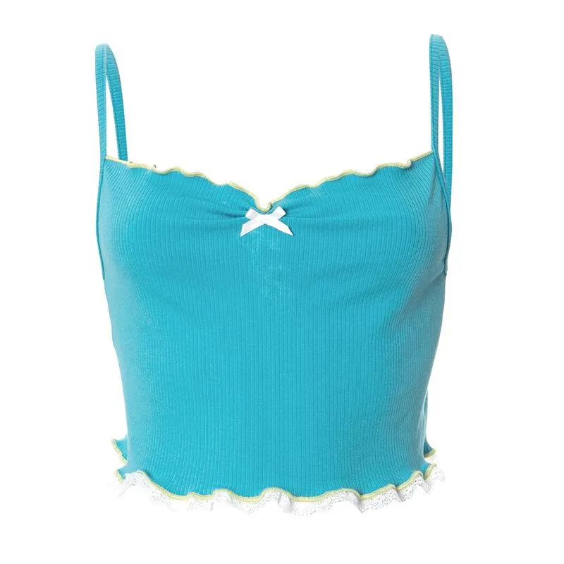 Fairycore lace hem bowknot crop top