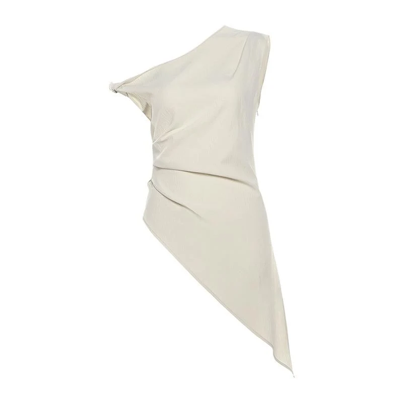 Off-shoulder onregelmatige effen top met ritssluiting