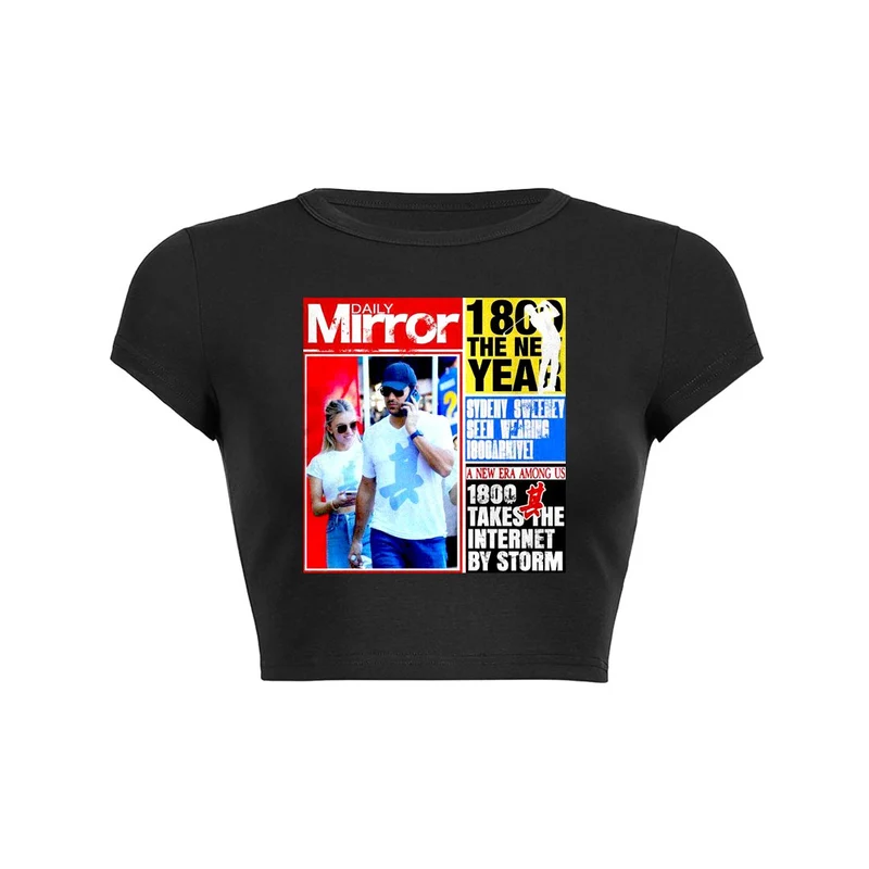Y2K Mirror Headlines Crop Top Baby Tee