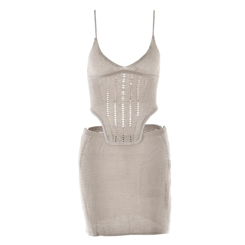 Goth v neck knitted cami mini skirt set